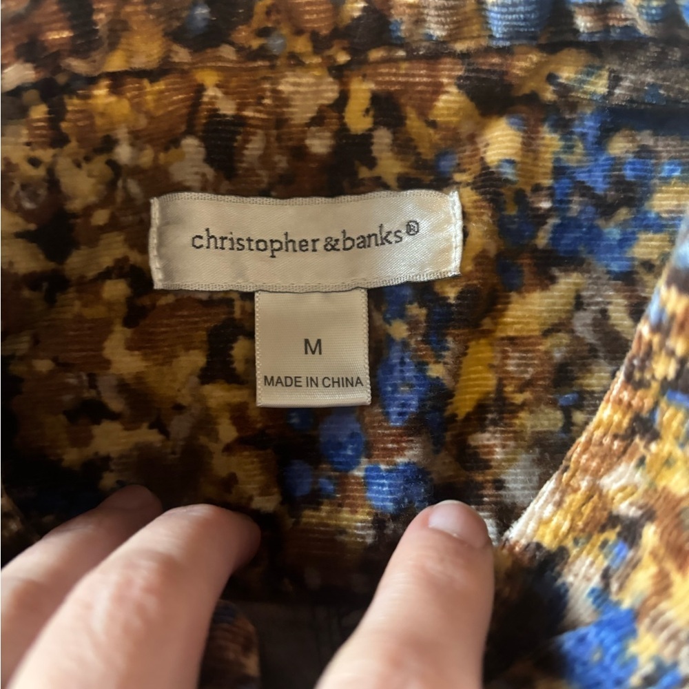 Christopher & Banks Printed Denim Jacket Brown Blue Abstract Floral M - Picture 5 of 11